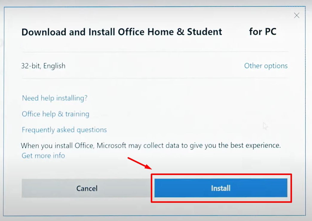 Instructions to install Office 2019 Home Student step 4.1