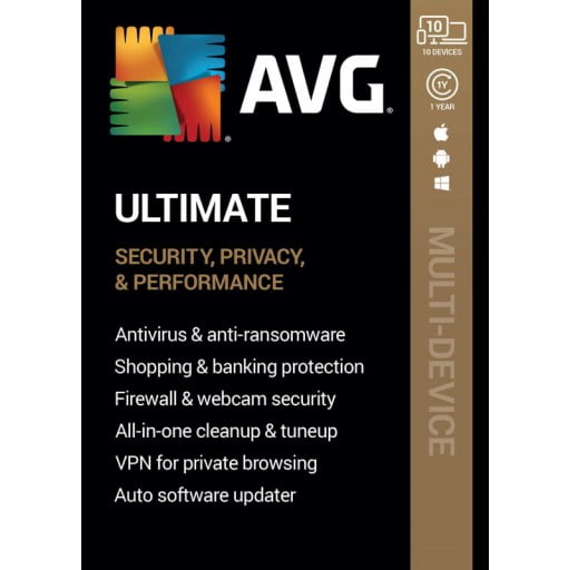 AVG Ultimate 2021 with Antivirus + Cleaner, Secure VPN 10 Devices 1 Year