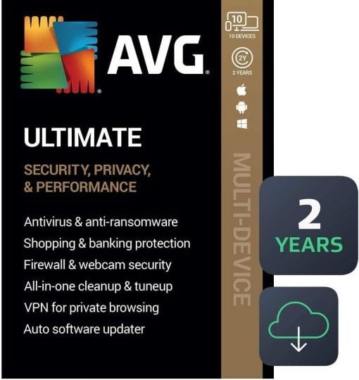 AVG Ultimate 2021 with Antivirus + Cleaner, Secure VPN 10 Devices 2 Years