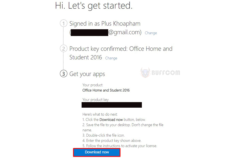 How to activate the Office 2016 Home and Student key license 2