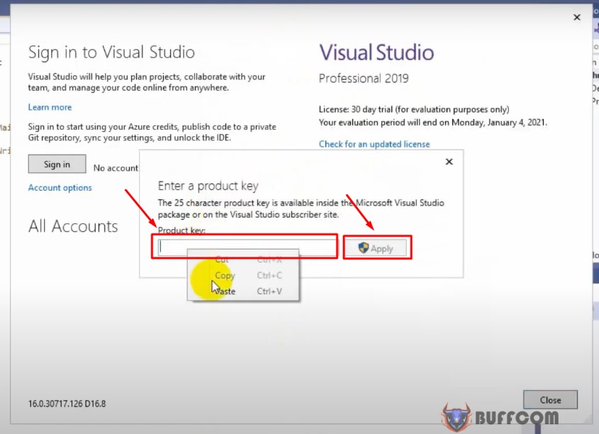 Step 3 to activate Visual Studio 2019 Professional