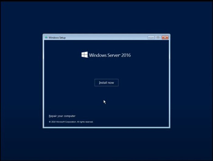 install Windows Server 2016 datacenter