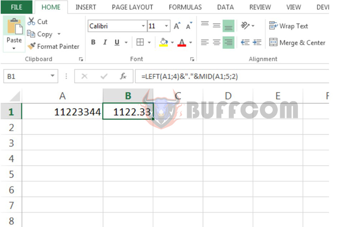 How to split a string and add a decimal point separator to numerical data in Excel