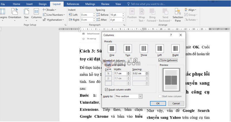 Splitting a Word page in half