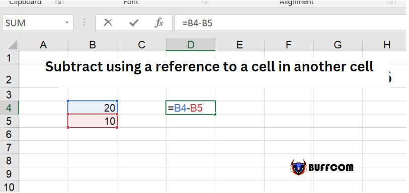 Subtract using a reference to a cell in another cell