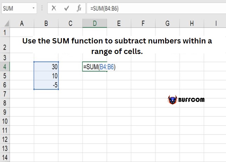 Use the SUM function to subtract numbers within a range of cells.