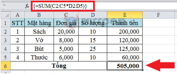 A very simple example of an array formula in Excel