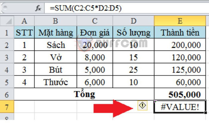 A very simple example of an array formula in Excel