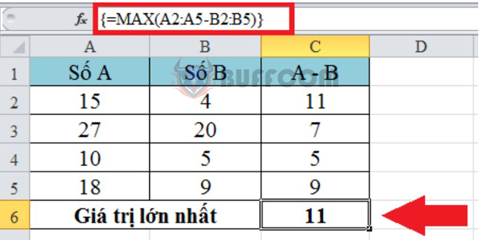 A very simple example of an array formula in Excel