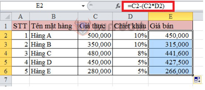 Calculating Percentage and Discount Percentage in Excel