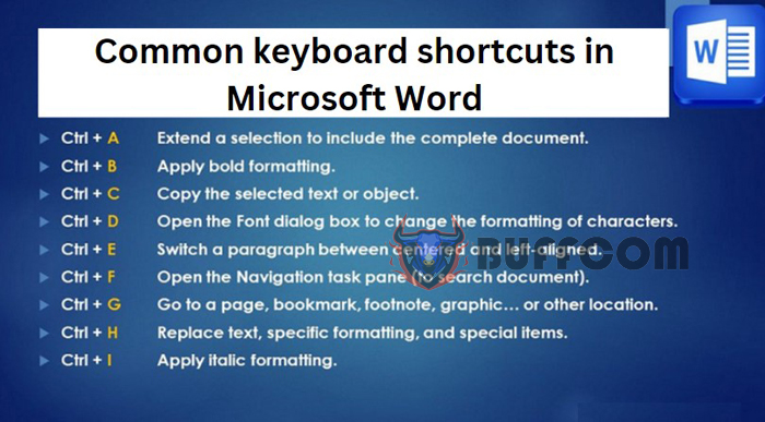 Common keyboard shortcuts in Microsoft Word