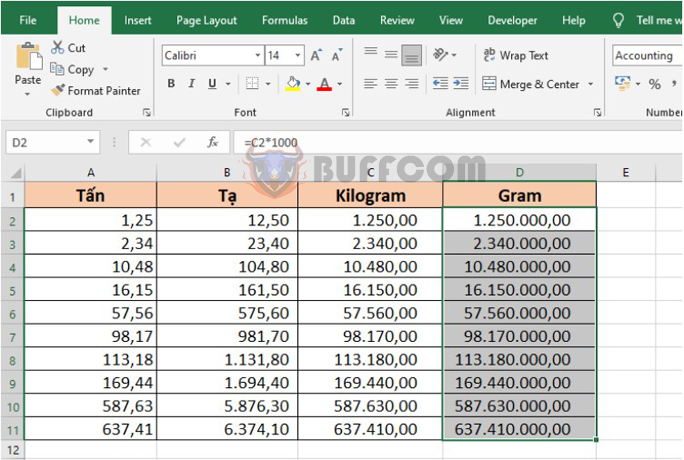 Converting Weight Units Yen, Ton, Tael to Kilogram, Gram in Excel
