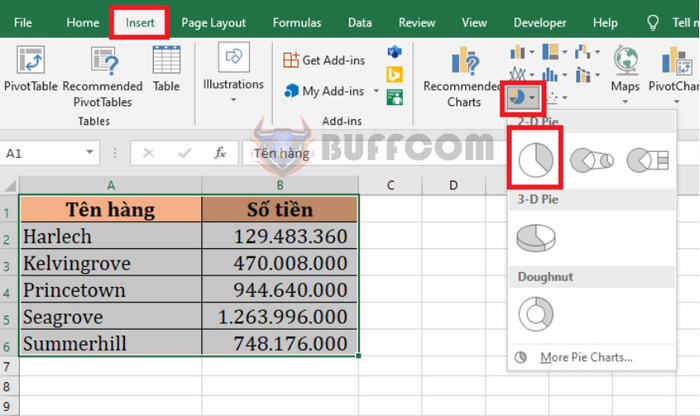 Detailed instructions for drawing a pie chart in Excel