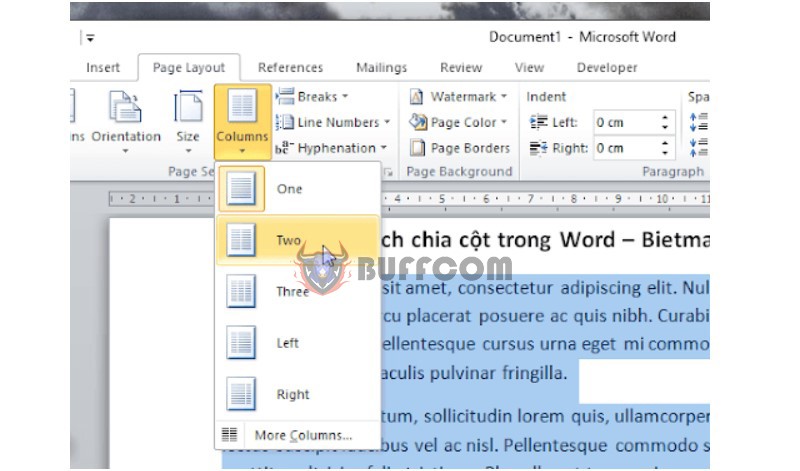 Dividing Columns in Word 1
