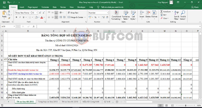 Download the Excel template to consolidate tax declaration data