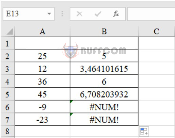 Formula and how to use the square root function in Excel