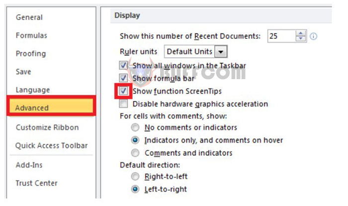 Guide to display Excel function arguments hint