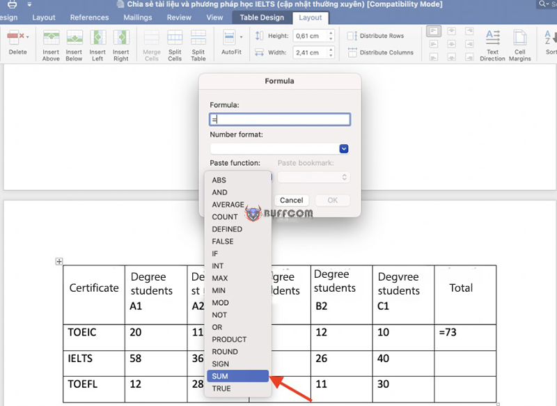 How To Calculate Sum In Word