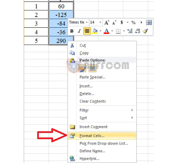 How to close parentheses for negative numbers in Excel