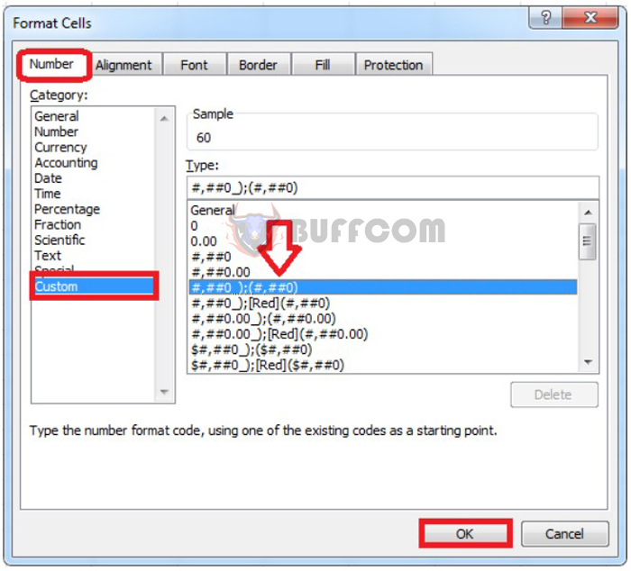 How to close parentheses for negative numbers in Excel