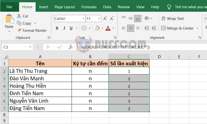 How to count the number of occurrences of a character in Excel?