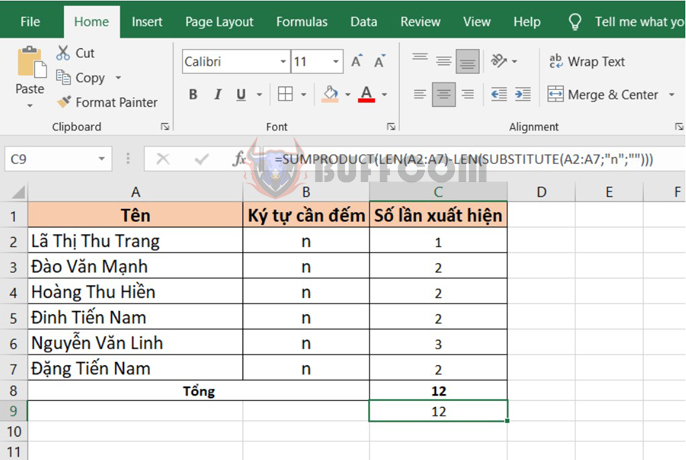 How to count the number of occurrences of a character in Excel?