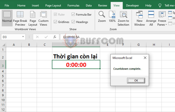 How to create a countdown timer in Excel