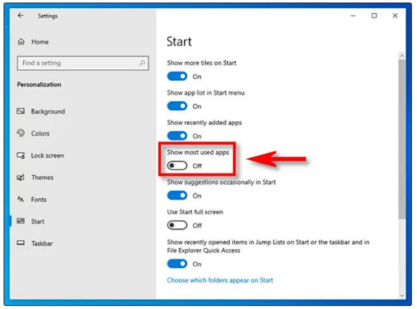 How to hide the most used app list in the Windows 10 Start menu 5