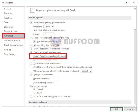 How to turn off AutoComplete in Excel