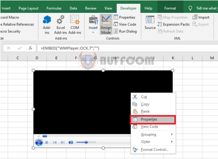 Instructions for inserting video or audio files into Excel