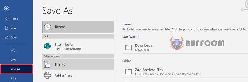 Open the document that needs to be secured, click File, then select Save As to set a password for the Word file.