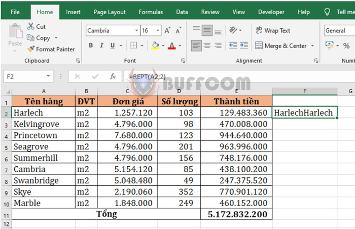 Using REPT function to repeat text or numbers in Excel