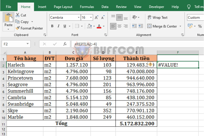Using REPT function to repeat text or numbers in Excel