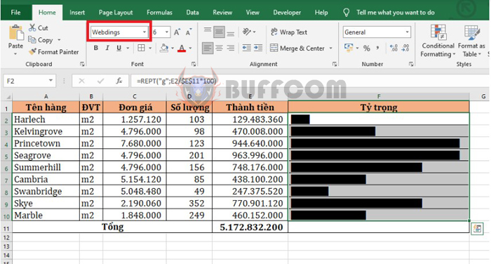 Using REPT function to repeat text or numbers in Excel