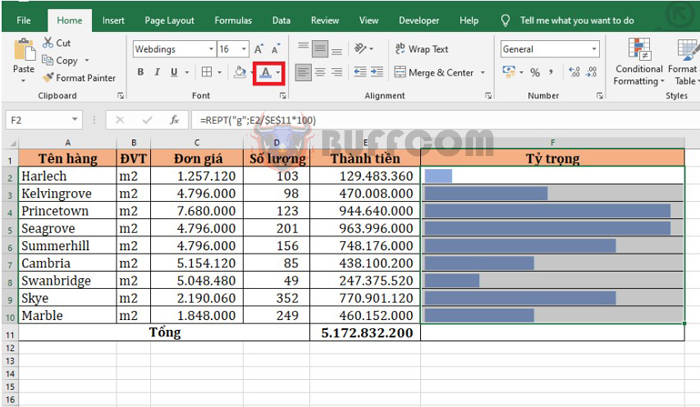 Using REPT function to repeat text or numbers in Excel