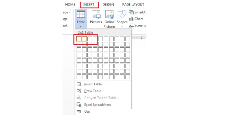 Using Tables in Word 1