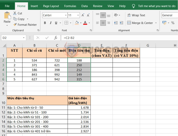 Using the IF function to quickly calculate electricity bills in Excel