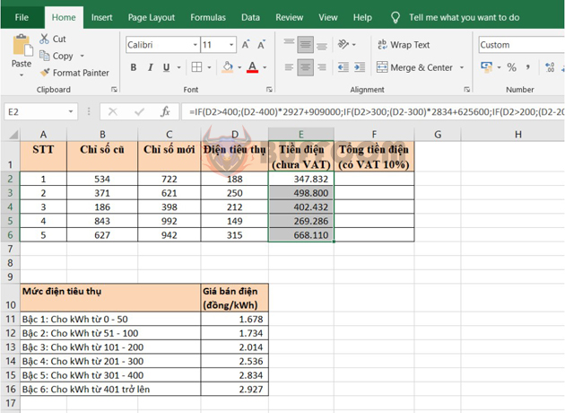 Using the IF function to quickly calculate electricity bills in Excel