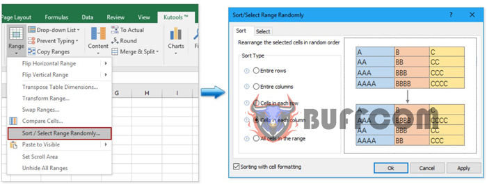 Quickly sort or select random cells, rows, and columns in Excel