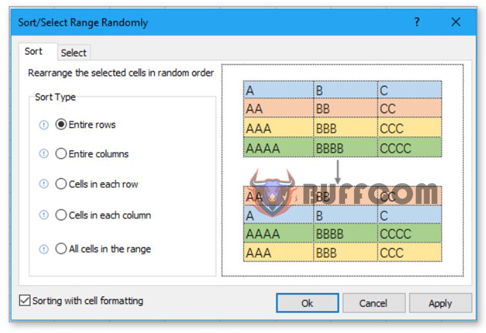 Quickly sort or select random cells, rows, and columns in Excel