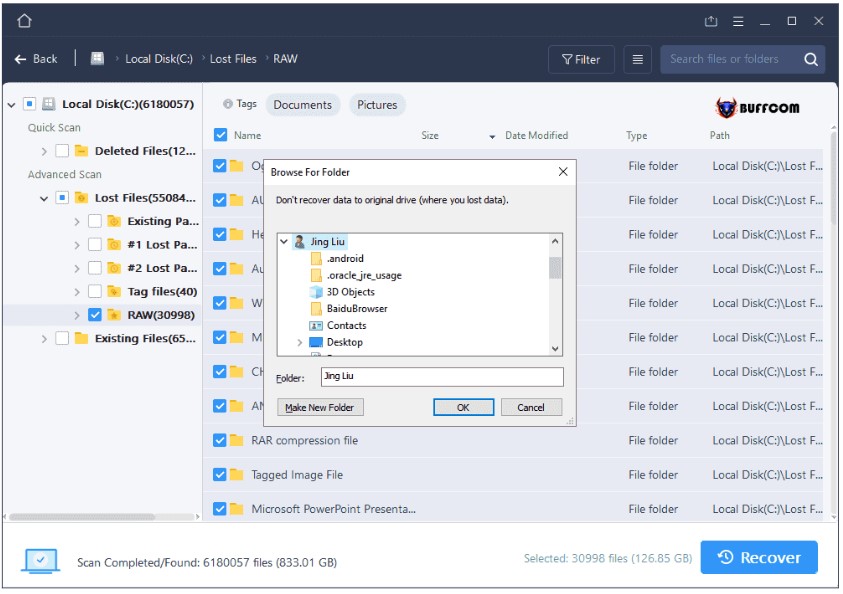 Recover permanently deleted files from the recycle bin