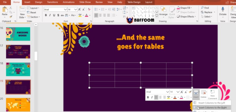 Creating tables in PowerPoint