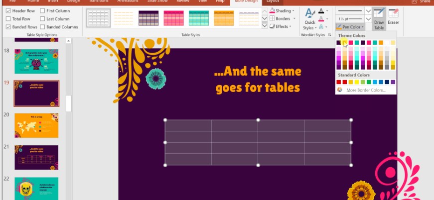 Creating tables in PowerPoint
