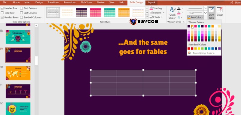 Creating tables in PowerPoint