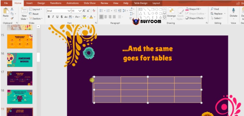 Creating tables in PowerPoint