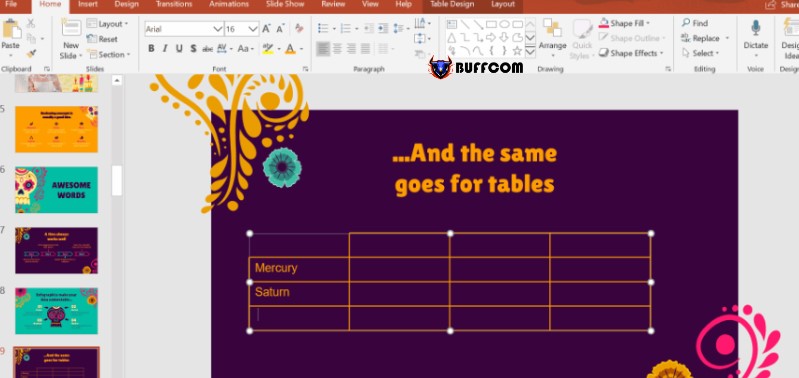 Creating tables in PowerPoint