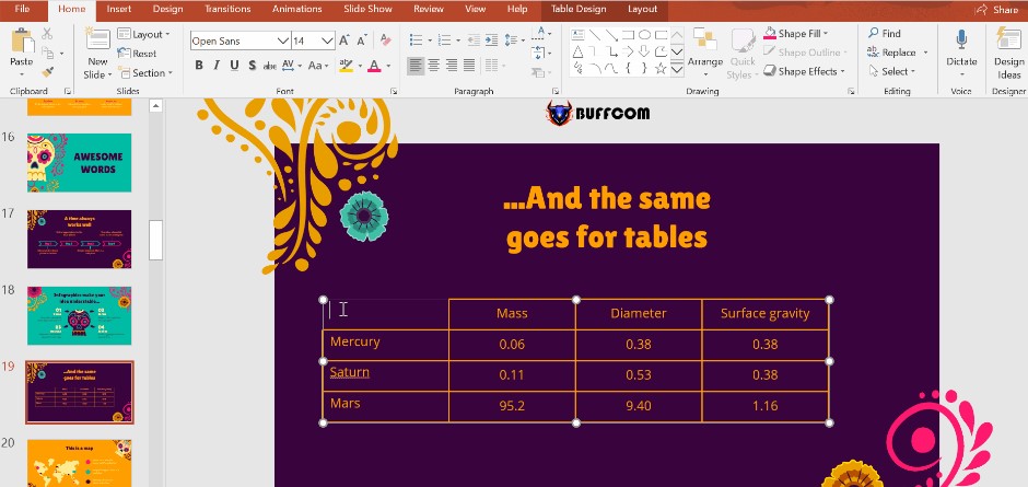 Creating tables in PowerPoint