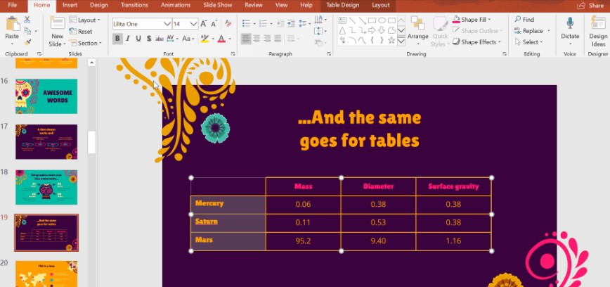 Creating tables in PowerPoint