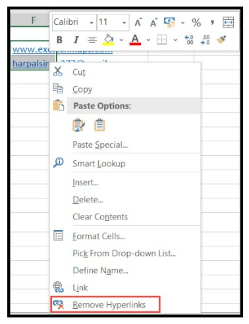 Add and Remove Hyperlinks in Excel 11