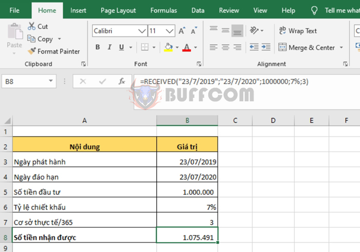Detailed guide on how to use the RECEIVED function in Excel